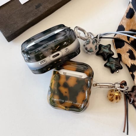 CUTECASE アニマル柄 Airpods 5 ケース べっ甲柄 艶感 Airpodspro3/2カバー Airpods4/3 ＆フリンジチャームセットCM6870