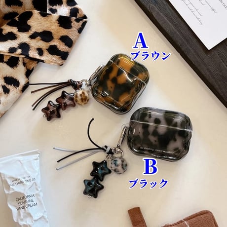 CUTECASE アニマル柄 Airpods 5 ケース べっ甲柄 艶感 Airpodspro3/2カバー Airpods4/3 ＆フリンジチャームセットCM6870