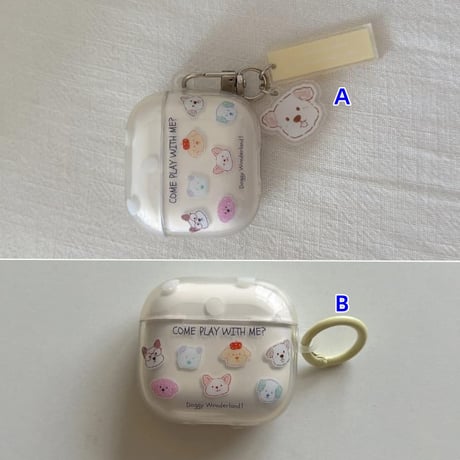 CUTECASE ワンちゃん Airpods Pro3ケース 韓国風 Airpods4/3カバー pro2/pro1 リング/キーホルダー かわいいCM6606