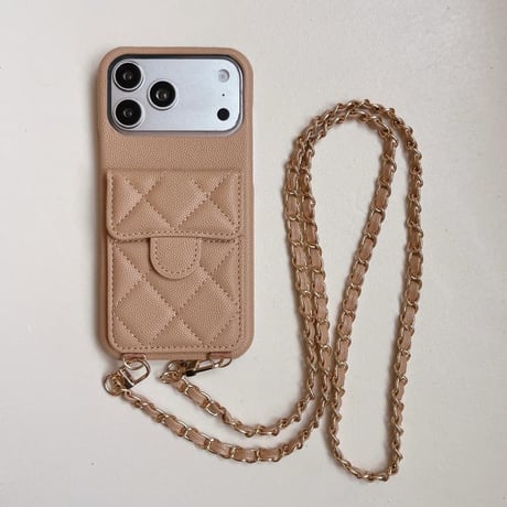 CUTECASE カード収納＆スタント機能 iPhone18Pro/18ProMaxケース レザー調 キルティング iPhone17/16Pro/15カバー ショルダーストラップ付きCM6794