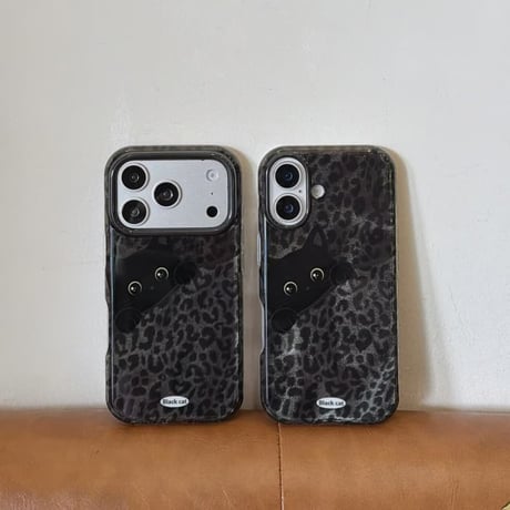 CUTECASE オーロラ豹柄 黒猫イラスト iPhone18Pro/18ProMaxケース 個性的トレンド レオパード iPhone17/16/15カバー オーロラ光沢 大人可愛いCM6817