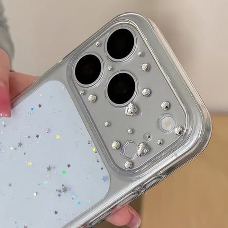 CUTECASE ラインストーンとハート型ビジューカメラカバー iPhone18Pro/17Proケース キラキラグリッター iPhone17/16/15ProMaxケース 透明ソフトCM6800