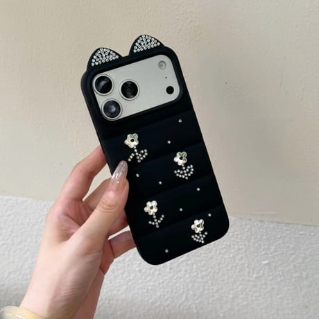 CUTECASE耳付き iPhone17/17Proケース ジュエリーデコ iPhone16Pro/15pro/14ProMaxケース 可愛いCM6609