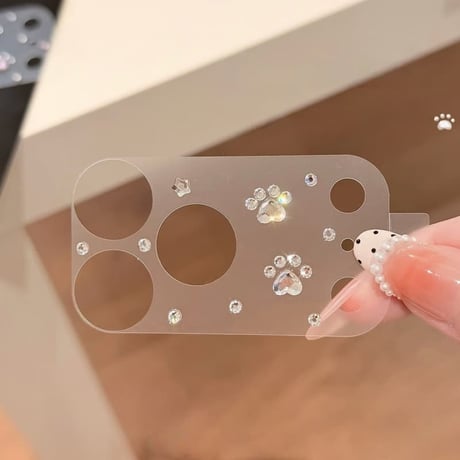 CUTECASE ビジュー猫の肉球iPhone18ProMax カメラ保護カバー 小粒のストーン  iPhone18Pro/ iPhone17Pro キラキラ 可愛すぎCM6894