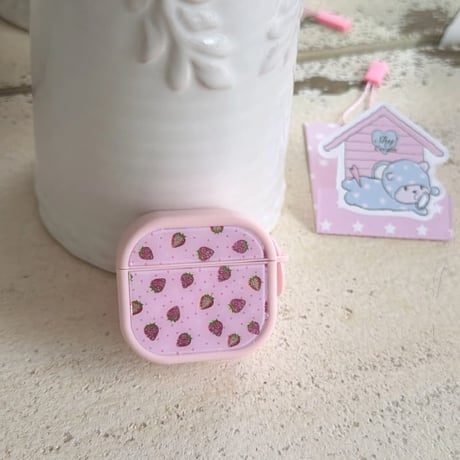 CUTECASE ストロベリー柄 AirpodsPro3ケース 甘めコーデ Airpods4/3カバー AirpodsPro第2/1世代 ピンク キラキラ感CM6591