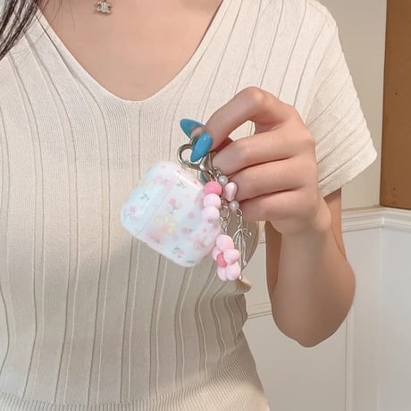 CUTECASE 草花柄 Airpods Pro3ケース 花キーホルダー Airpods 4/3カバーケース AirpodsPro2/1 かわいい モテアイテム CM6578