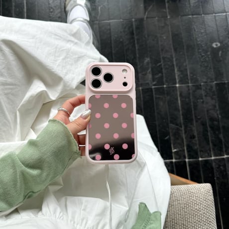 CUTECASE水玉模様ミラー iPhone17Promaxケース カラーフレーム iPhone16Promax/15proケース 便利 可愛いCM6554