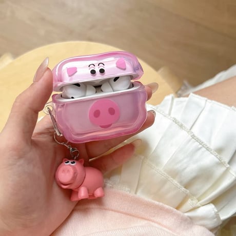 CUTECASE 豚 Airpods Pro3ケース キュート Airpods4/3カバー pro2/pro1 うねうね リング/キーホルダーCM6587