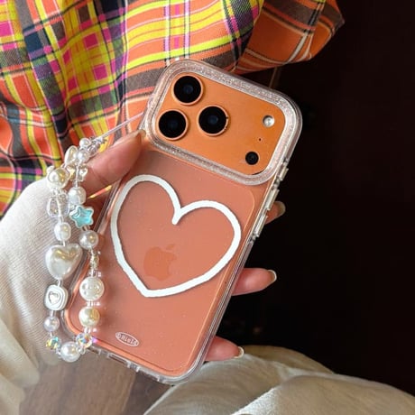 CUTECASE ハート柄 iPhone17pro/17ケース ラメ入り クリア iPhone16promax/15proケース 可愛いストラップ 女子力高いCM6576