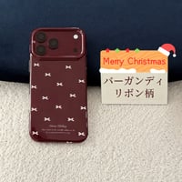 CUTECASE バーガンディ リボン柄 iPhone18Pro/18ProMaxケース オトナ可愛い 艶感 iPhone17/16/15カバー トレンドファッションCM6829