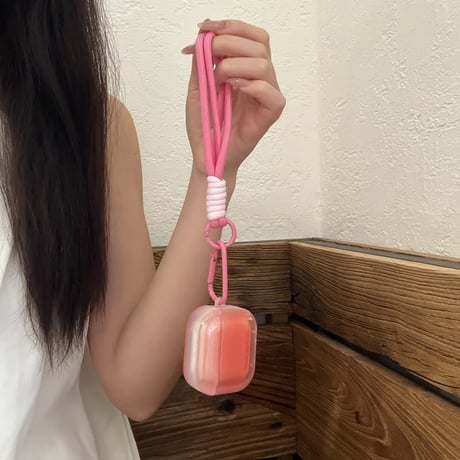 CUTECASEグラデーションピンク AirpodsPro3ケース ストラップ付 Airpods4/3カバー AirpodsPro第2/1世代 丈夫 艶感CM6612