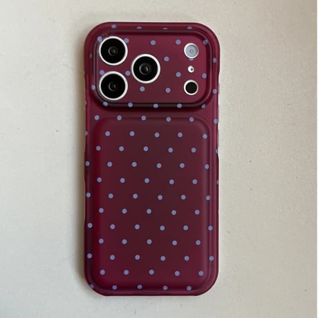 CUTECASE 水玉ドット柄 iPhone18Pro/18proMaxケース カメラ保護 iPhone17Pro/16/15カバー バーガンディ／グレーシャー 大人かわいい CM6783