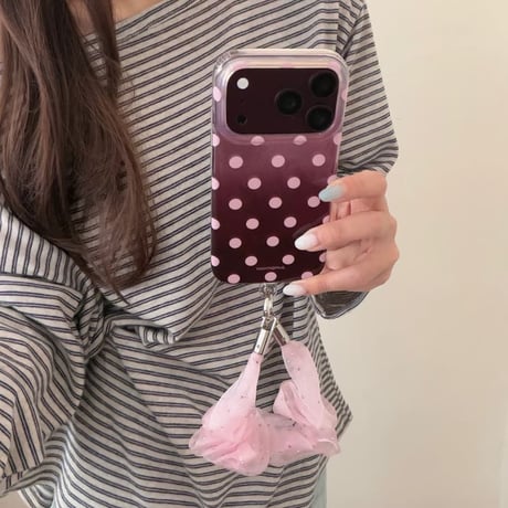 CUTECASE ドット柄 グラデーション iPhone18Pro/18ProMaxケース バーガンディに合う iPhone17Pro/16/15ProMaxカバー オーガンジーストラップCM6774
