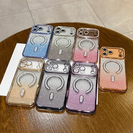 CUTECASE MagSafe対応 ラインストーン iPhone18Proケース グラデーションラメiPhone18Promax/17Pro/16ケース カメラ保護レンズ一体型 CM6816