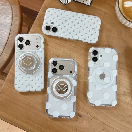 CUTECASE ミラーグリップ付 iPhone17pro/17ケース 水玉模様 iPhone16/15pro/17promaxケース 日常/旅行に合う 便利実用CM6551
