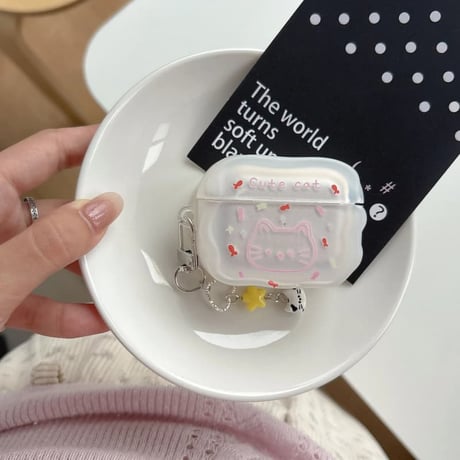 CUTECASE ネコちゃん Airpods Pro3ケース キュート Airpods4/3カバー pro2/pro1 うねうね リング/キーホルダーCM6567