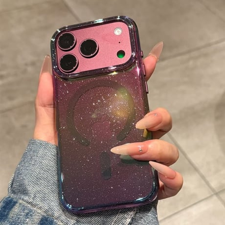 オーロラキラキラグラデーション iPhone18Pro/18ProMaxケース MagSafe対応 iPhone17ProMax/16ケース ラメ入り おしゃれ 透明 耐衝撃 CM6807