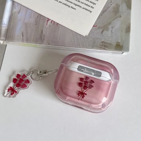 CUTECASE 薔薇柄 Airpods Pro3ケース 花キーホルダー Airpods 4/3カバーケース AirpodsPro2/1 グラデーションカラー 高級感 CM6582