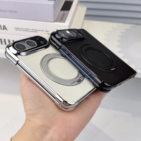 CUTECASE iPhone Duoケース 高級レザー 360度回転スタンド カメラレンズ保護カバー付 Magsafe対応 ヒンジ保護 メッキフレーム CM6901