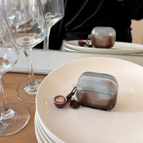 CUTECASE Airpods 5 対応ケース グラデーションカラー Airpodspro3/2/カバー Airpods4/3 コーヒーカップチャーム付き ウェーブCM6778