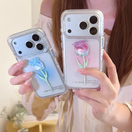 CUTECASE バラ柄 iPhone18Pro/17Proケース キラキララメ入り iPhone17/16Pro/15/14ケース 光沢感 可愛い 美しいCM6624