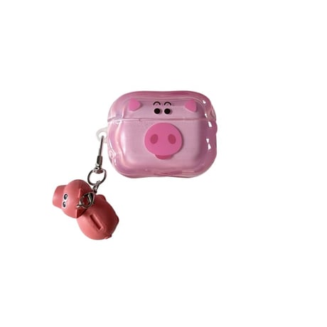 CUTECASE 豚 Airpods Pro3ケース キュート Airpods4/3カバー pro2/pro1 うねうね リング/キーホルダーCM6587