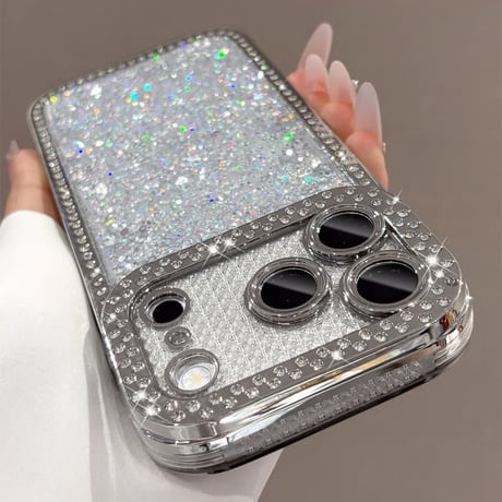CUTECASE キラキラグリッター iPhone18Pro/18ProMaxケース ラインストーン付き iPhone17/16/15カバー華やか 存在感抜群 CM6841