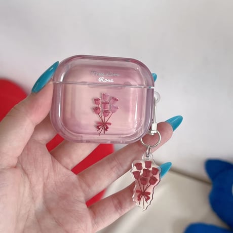 CUTECASE 薔薇柄 Airpods Pro3ケース 花キーホルダー Airpods 4/3カバーケース AirpodsPro2/1 グラデーションカラー 高級感 CM6582