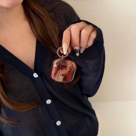CUTECASE Airpods 5 対応ケース ヴィンテージ風 琥珀べっ甲柄 Airpodspro3/2/カバー Airpods4/3 ニュアンスグラデーション カラビナ付きCM6876