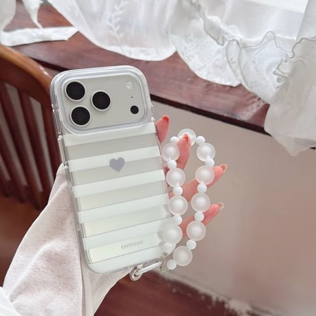 CUTECASE ハート柄と縞模様 iPhone17Promaxケース ストラップ iPhone16/15pro/17promaxケース 日常/旅行に合う 女子力高いCM6547