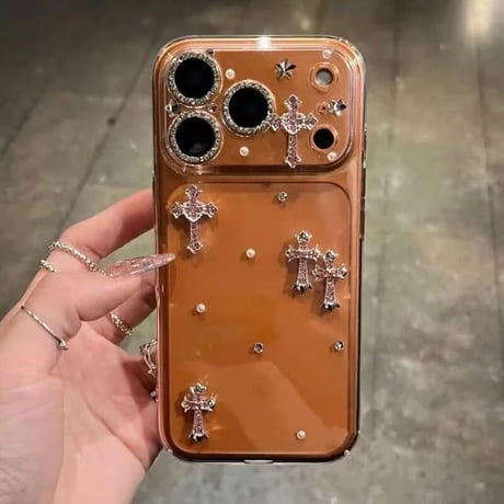 CUTECASE クロスモチーフ×パール ビジューデコ iPhone18Pro/18ProMaxケース クリア iPhone17/16Pro/15カバー 個性 トレンドファッションCM6765