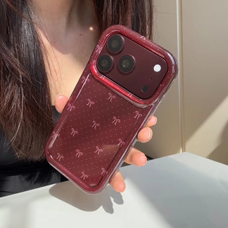 CUTECASE リボン柄 iPhone18Pro/17ケース 艶カラー iPhone17Pro/16/15ProMaxカバー オーガンジーストラップCM6763