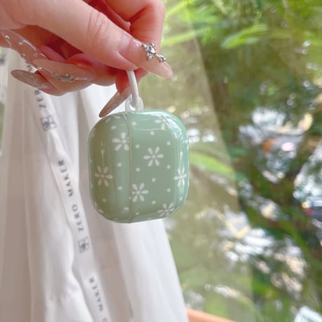 CUTECASE AirPods 5/4ケース 小花柄 ドット柄 AirpodsPro3/Pro2 薄グリーン チャーム/カラビナ付き 韓国風 パステルカラー フレンチフラワーCM6803