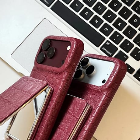 CUTECASE ミラースタンド付 iPhone18Pro/18ProMax クロコ型押し iPhone17Pro/16/15カバー レザー調 高級感高品質 便利グッズCM6856
