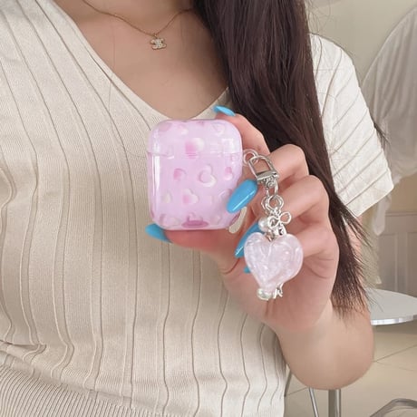 CUTECASEハート柄 Airpods Pro3ケース ピンクカラー Airpods4/3カバー pro2/pro1 甘めコーデ リング/キーホルダー CM6557