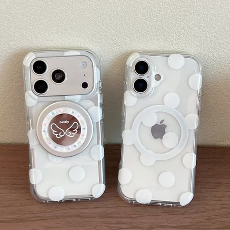 CUTECASE ミラーグリップ付 iPhone17pro/17ケース 水玉模様 iPhone16/15pro/17promaxケース 日常/旅行に合う 便利実用CM6551