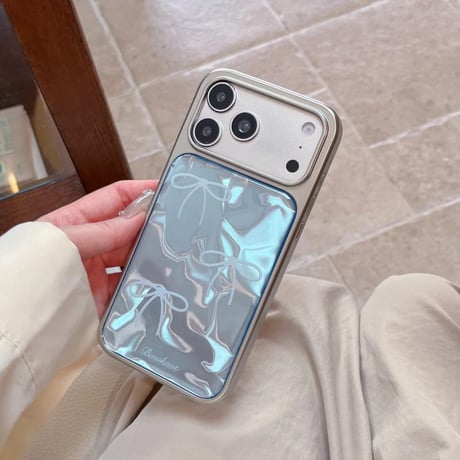 CUTECASE オーロラカラーリボン柄 iPhone18Pro/18ProMaxケース 輝く iPhone17Pro/16proケース メタリックフレーム 丈夫CM6857