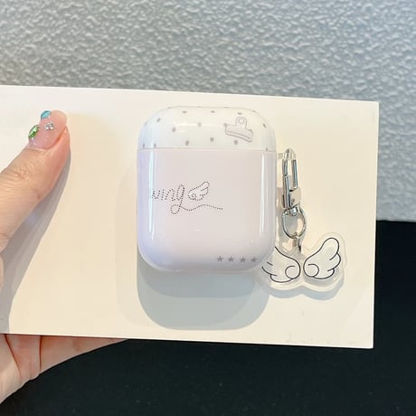 CUTECASE淡色系 Airpods Pro3ケース 翼柄 Airpods 4/3カバーケース AirpodsPro2/1 キーホルダー付 可愛い CM6602