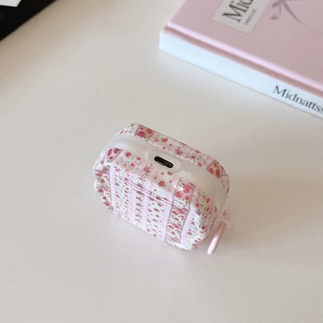 CUTECASE Airpods 5 対応ケース ヴィンテージローズ柄 Airpodspro3/2/カバー Airpods4/3 ストライプ カラビナ付きCM6784