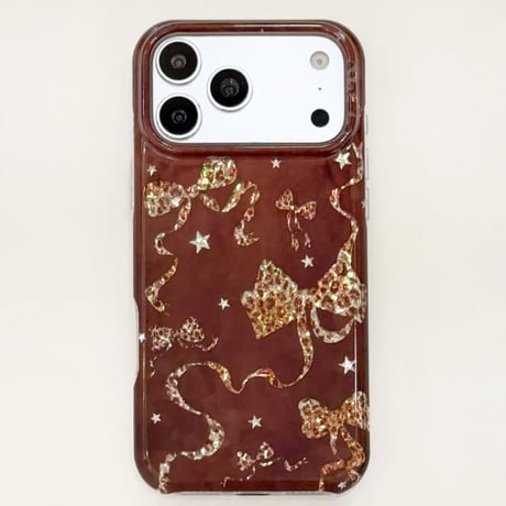 CUTECASEヒョウ柄リボン iPhone18Proスター ブラウン iPhone18ProMax /17Pro/16Promax/15Proカバー 大人かわいい CM6884