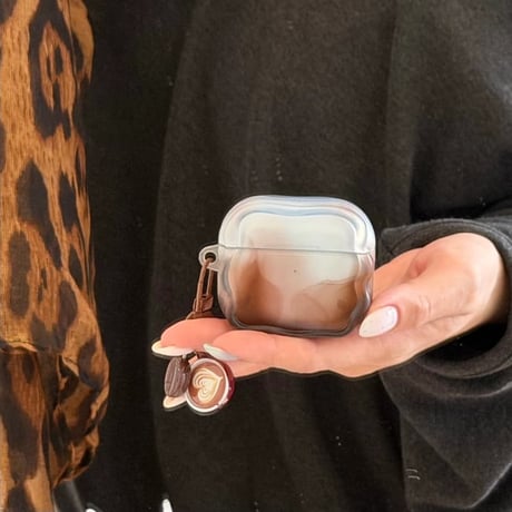 CUTECASE Airpods 5 対応ケース グラデーションカラー Airpodspro3/2/カバー Airpods4/3 コーヒーカップチャーム付き ウェーブCM6778