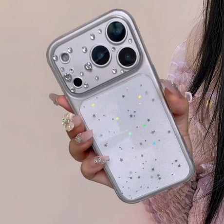 CUTECASE ラインストーンとハート型ビジューカメラカバー iPhone18Pro/17Proケース キラキラグリッター iPhone17/16/15ProMaxケース 透明ソフトCM6800