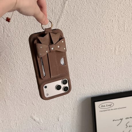 CUTECASE ビジューリボン iPhone18Pro/17Proケース スタンド機能 カード収納リング付き iPhone16Pro/15ケース レザー調 多機能 CM6868