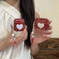 CUTECASEワインレッド AirpodsPro3ケース 豹柄ハート Airpods4/3カバー AirpodsPro第2/1世代 リボンキーホルダー付き 可愛いCM6615