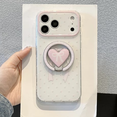 CUTECASEリボン柄リングスタンド iPhone17Promaxケース MagSafe対応 iPhone16Pro/15ProMaxケース カメラ保護カバーCM6618
