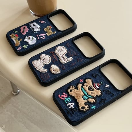 CUTECASE 立体刺繍×デニム iPhone18Pro/18ProMax アニマル iPhone17/16/15カバー レトロ可愛い 高級感 耐衝撃CM6828