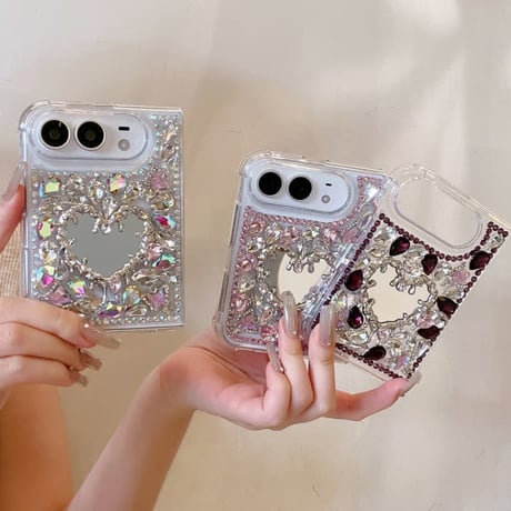 CUTECASE iPhone Duoケース ハートミラー＆煌めきビジュー 輝くキラキラ 奢華 映えアイテム おしゃれ CM6872