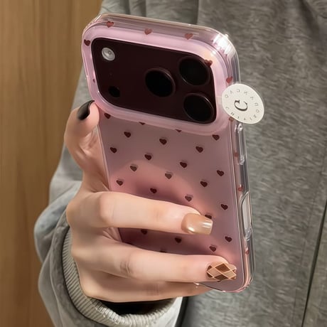 CUTECASE ミニハート柄 iPhone18Pro/17ケース 艶カラー iPhone16Pro/15/14カバー フチ高設計 大人可愛い レトロCM6789