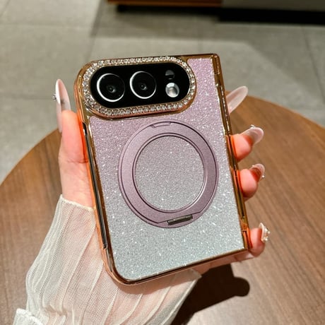 CUTECASE iPhone Duoケース MagSafe対応リングスタンド キラキラ グリッター 画面保護フィルム付 ダイヤカメラカバー ヒンジ保護 CM6860