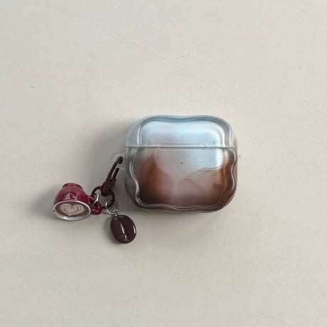 CUTECASE Airpods 5 対応ケース グラデーションカラー Airpodspro3/2/カバー Airpods4/3 コーヒーカップチャーム付き ウェーブCM6778